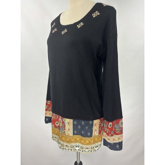 Desigual Mixed Media Sweater Black Medium Embroidered Layered Look - Picture 8 of 8